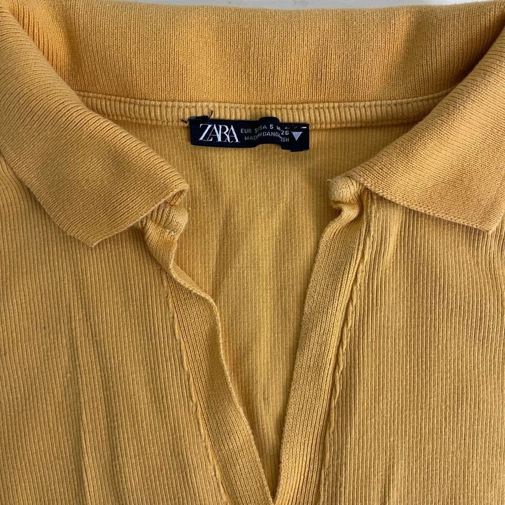 Zara Ribbed Cropped Polo Top size S - Picture 3 of 10